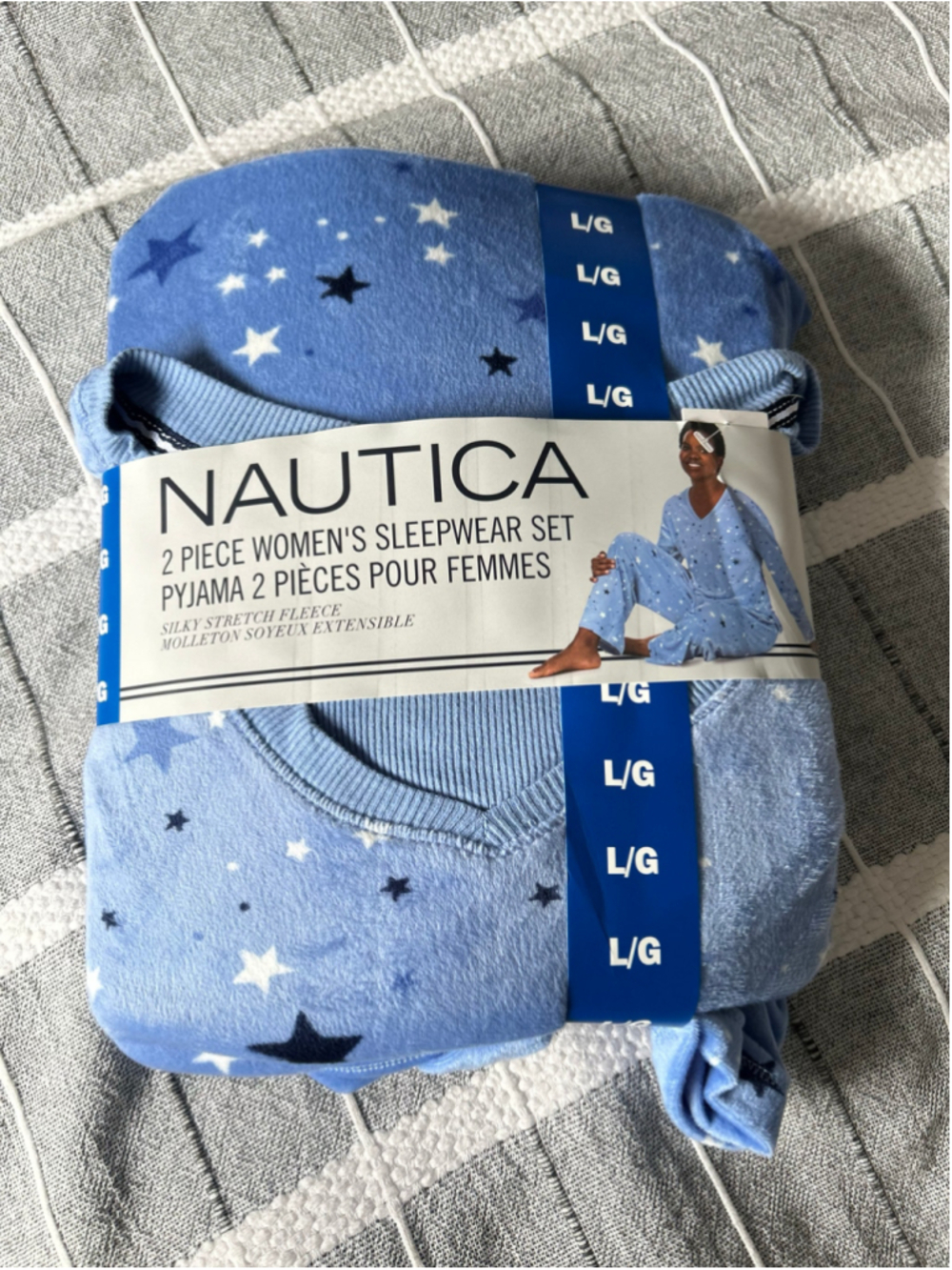 NEW Nautica Women's 2-Piece Star Print Sleepwear Set, Blue/White, Size L